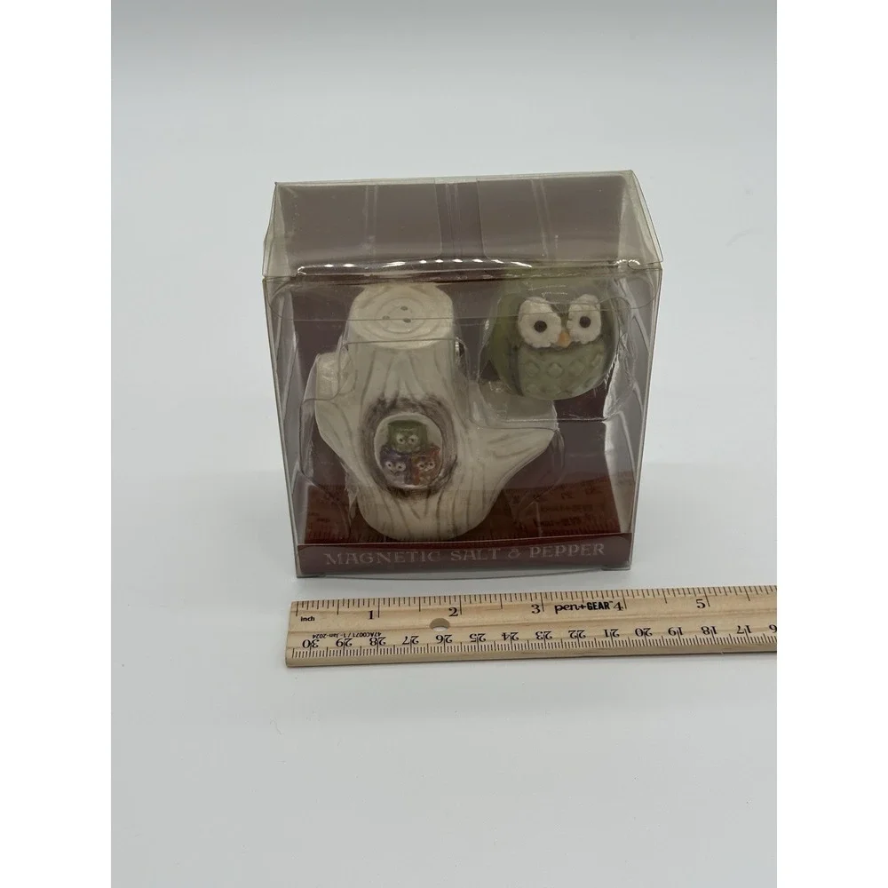 Grasslands Road Crimson Hollow Owl Tree Magnetic Salt Pepper Shakers NIB